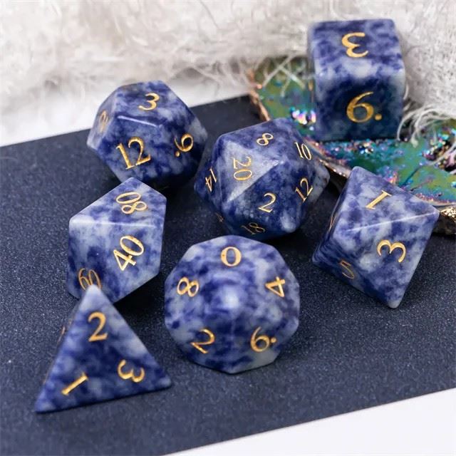 Blue Dalamatian Jasper Gemstone - 7pcs RPG Dice Set