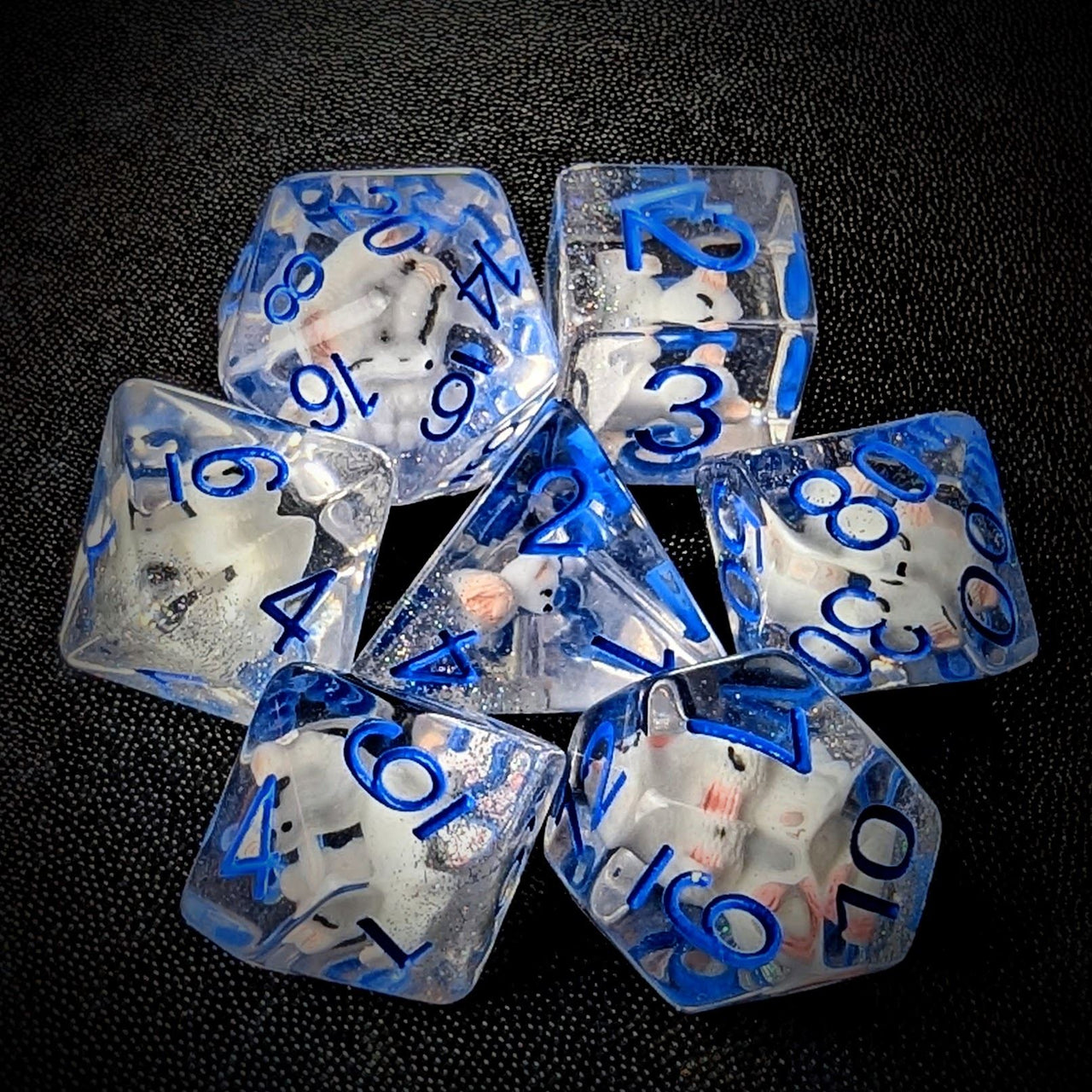 White Fox in Clear Resin - 7pcs RPG Full Dice Set