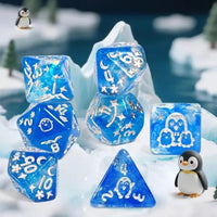 Thumbnail for 7pcs Dice Resin Pattern Penguin Silver Font Blue