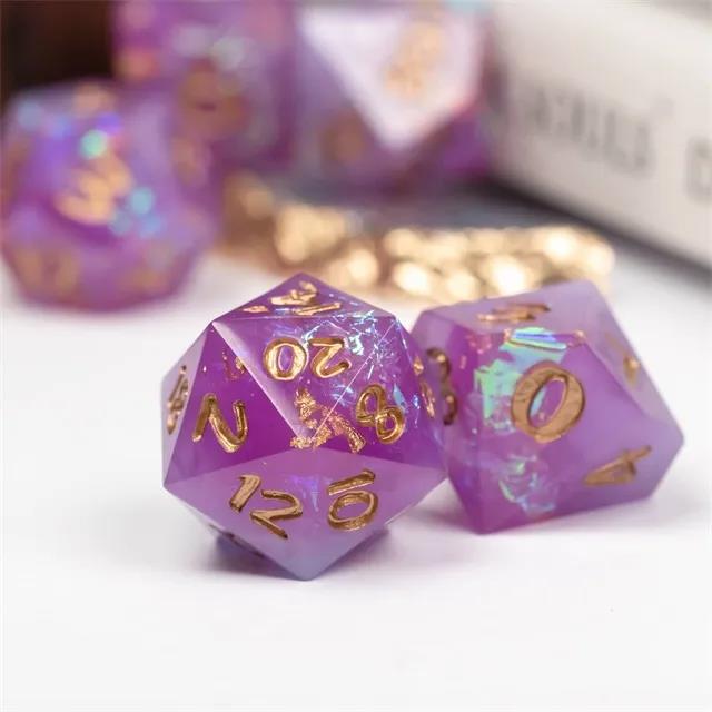 Candy in Purple & White with Copper Foil Sharp Resin - 7pcs RPG Dice Set