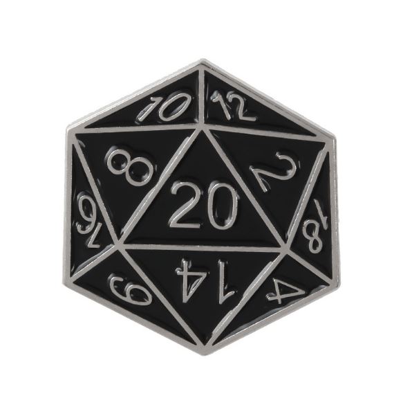 Black & Silver D20 Pin - Novelty