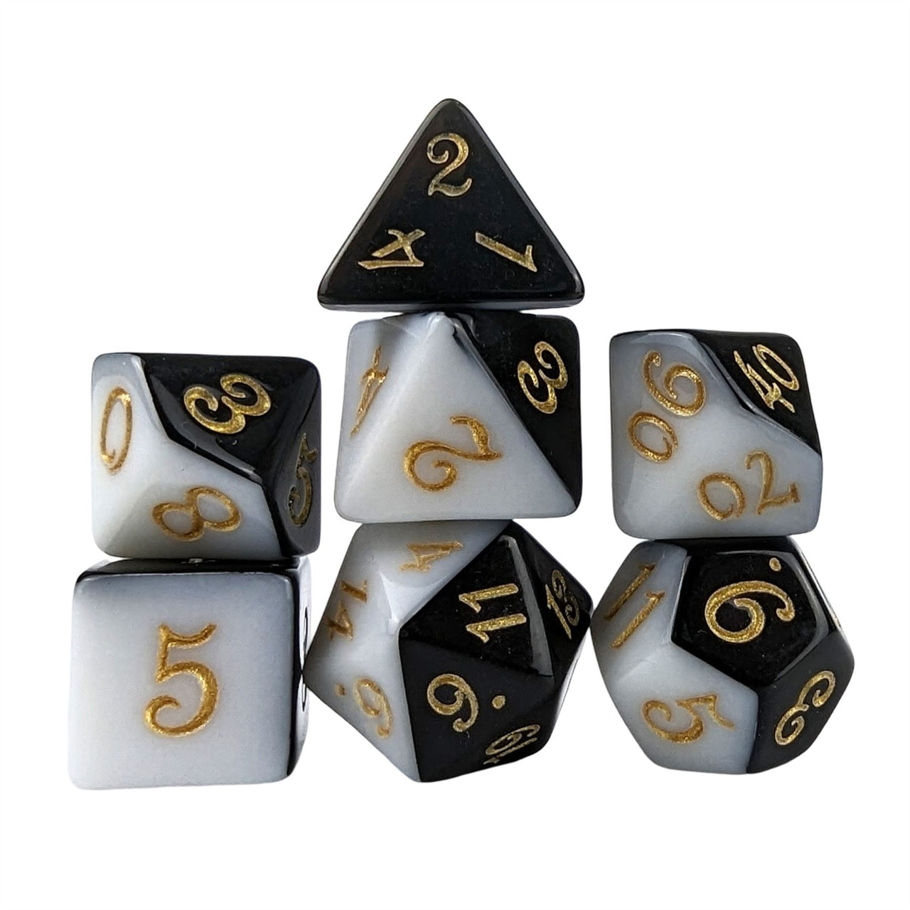 Blend of Black & White Acrylic - 7pcs RPG Full Dice Set White Stack