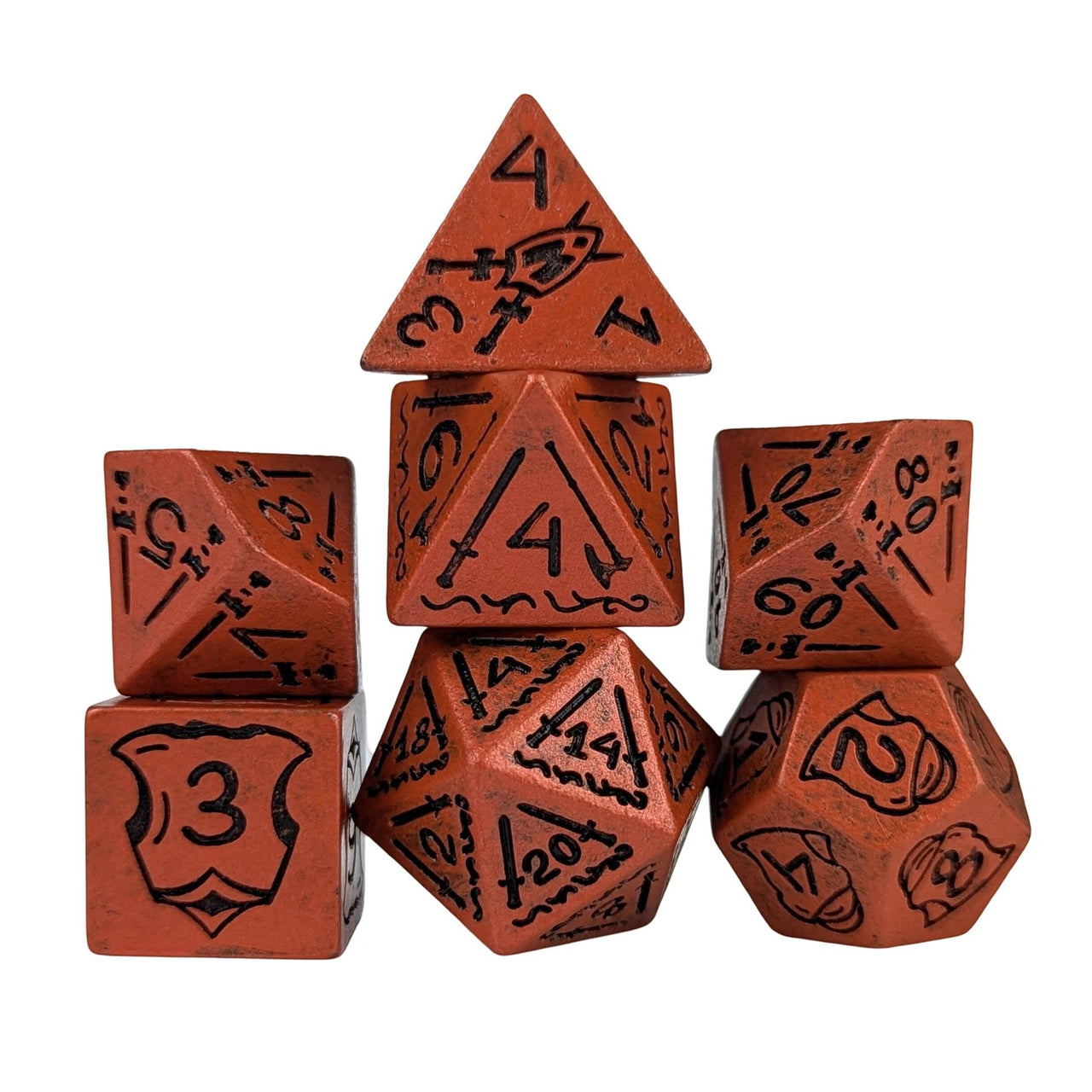 7pcs RPG Full Dice Set - Black Pattern on Red Resin