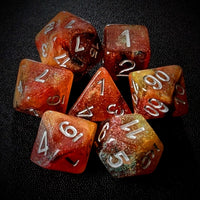 Thumbnail for Glitter in Orange & Brown with Gold Resin - 7pcs RPG Full Dice Set