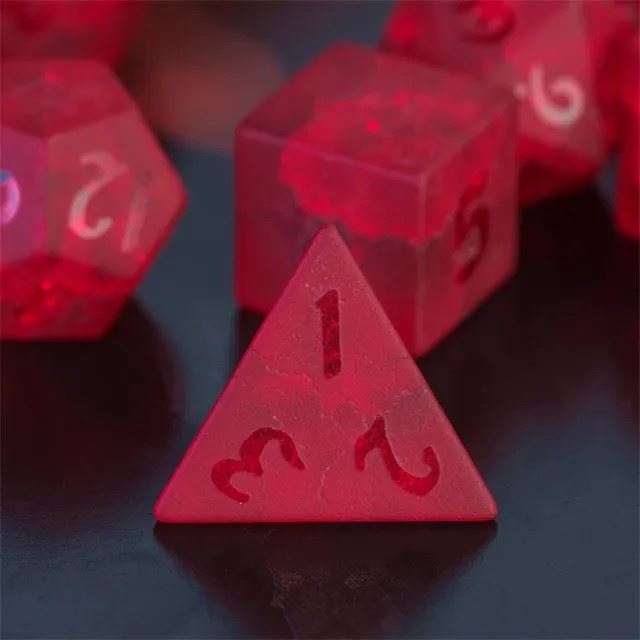 Cracked & Frosted Red Glass - 7pcs RPG Dice Set