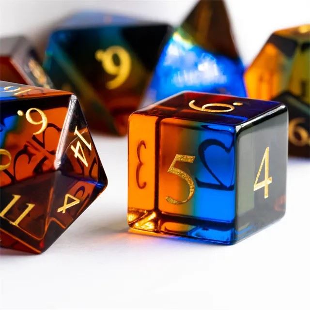 Blue and Amber Glass - 7pcs RPG Dice Set