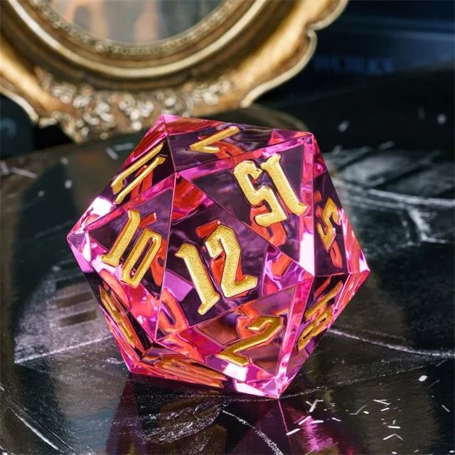 Clear & Pink Sharp Acrylic - D20 RPG Dice