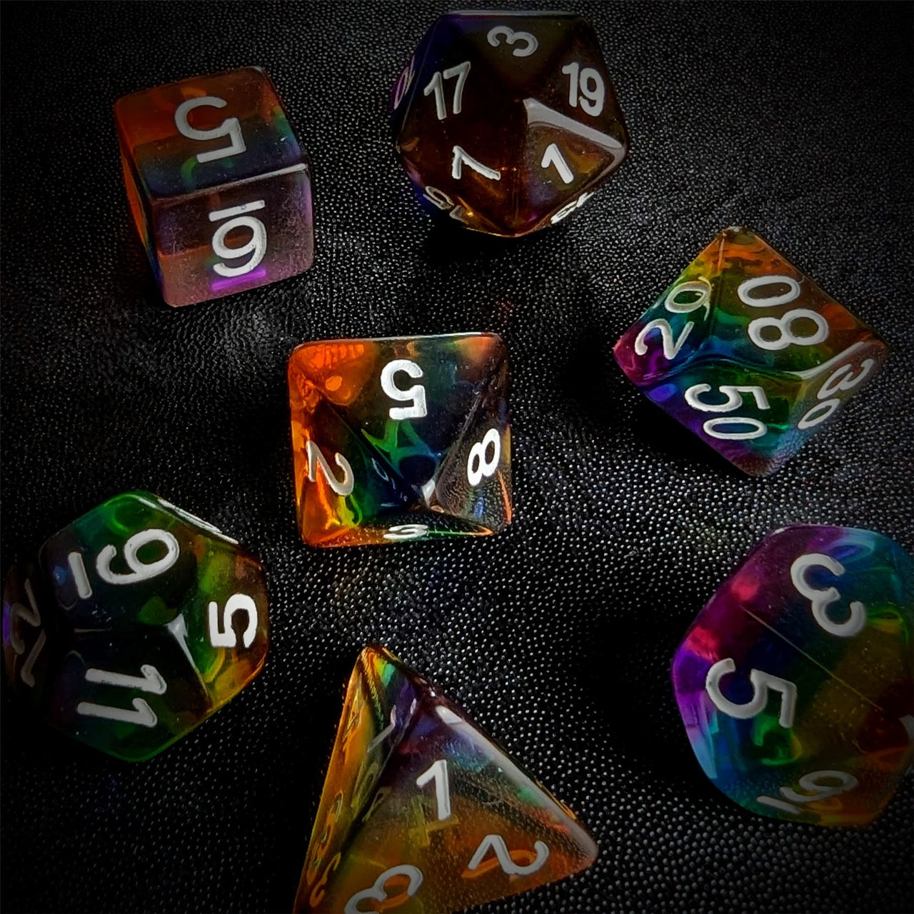 Layered Rainbow in Clear Resin - 7pcs RPG Full Dice Set