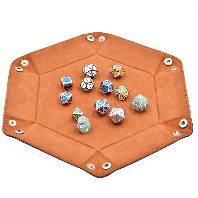 Camel Velvet & Blue PU Leather - Hexagon Hard Dice Tray