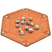 Thumbnail for Camel Velvet & Blue PU Leather - Hexagon Hard Dice Tray