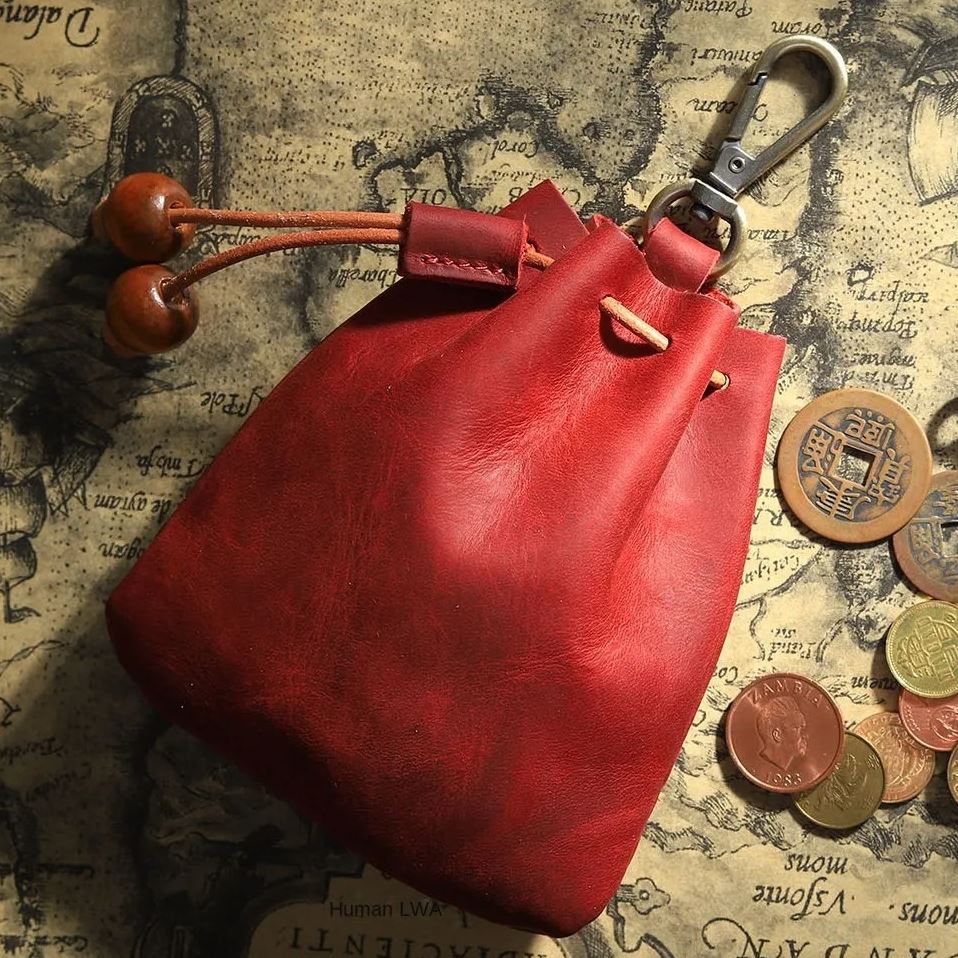 Red Leather Pouch with Belt Clip - Storage Bag