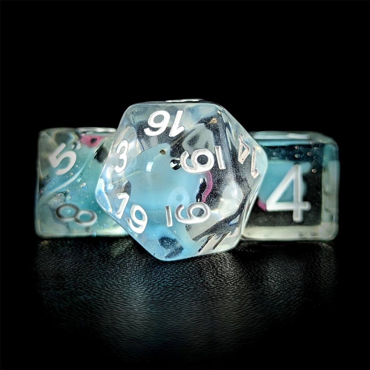 Octopus in Clear & Blue Resin - 7pcs RPG Full Dice Set