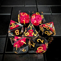 Thumbnail for 7pcs Dice Sharp Filled Gold Font Pink Pool Gold Seam Clear