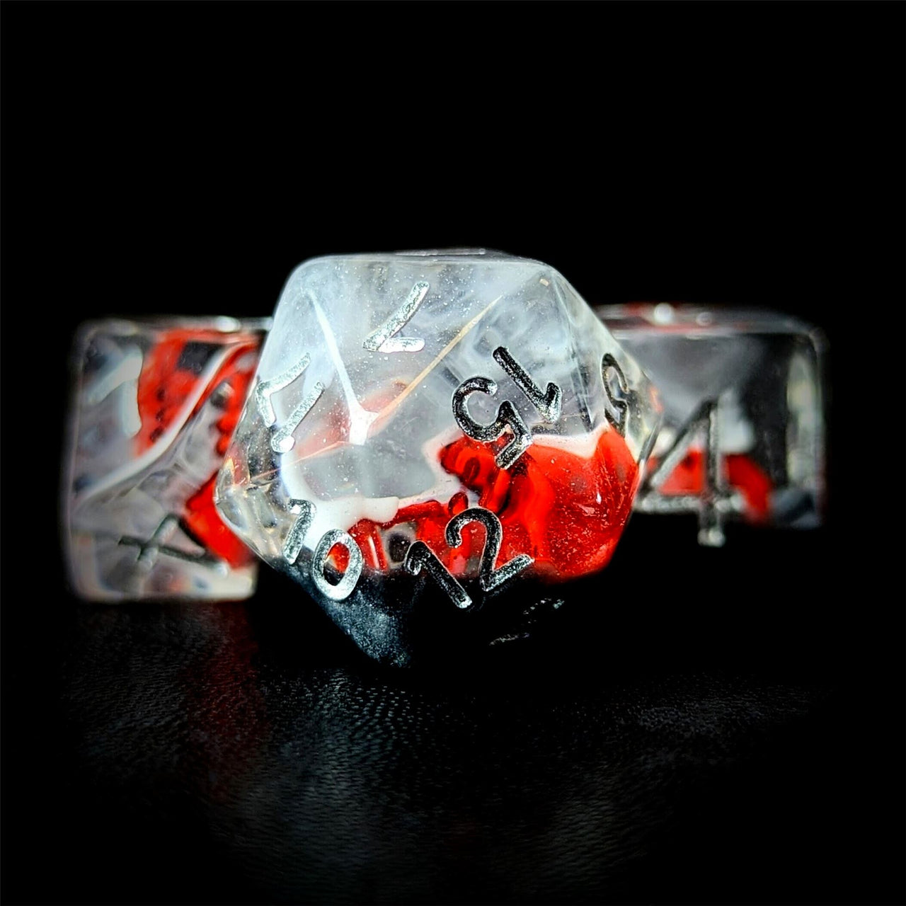 Red Spider in Clear & Black Resin - 7pcs RPG Full Dice Set