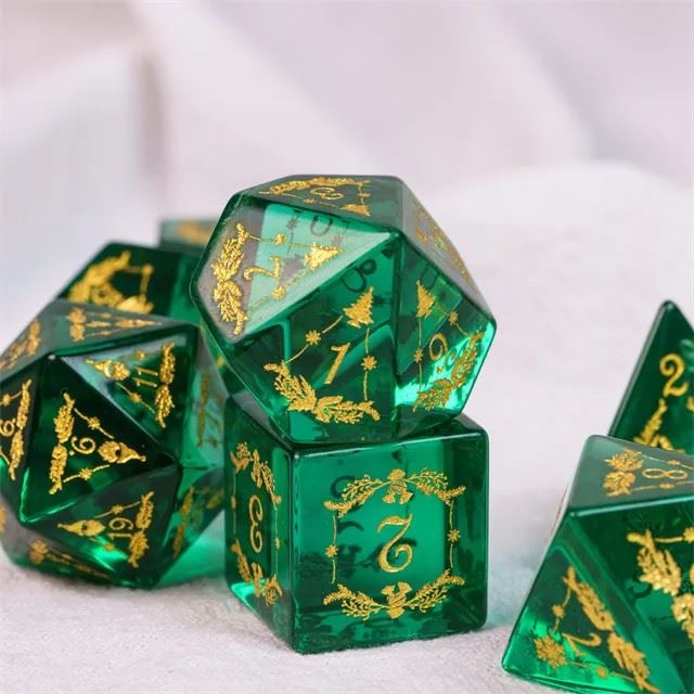 Xmas on Green Glass - 7pcs RPG Dice Set