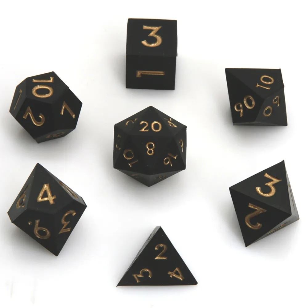 Gold on Solid Black Silicone - 7pcs RPG Full Dice Set