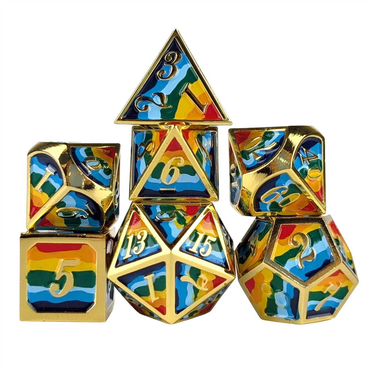 Rainbow in Gold Metal - 7pcs RPG Dice Set