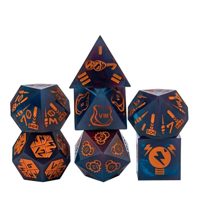 Artificer on Dark Blue Sharp Resin - 7pcs RPG Dice Set