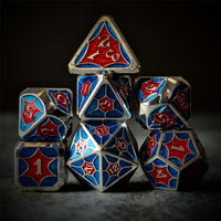 Thumbnail for Blue & Red Spider's Web in Silver Metal - 7pcs RPG Dice Set