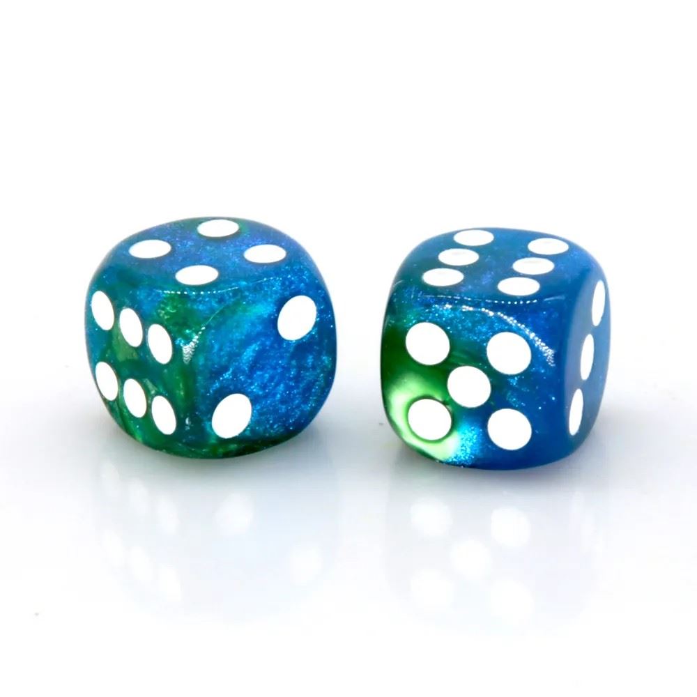 16mm Blue & Green Acrylic  - 6pcs D6 RPG Dice Set