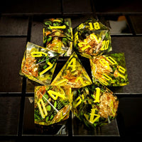 Thumbnail for Foil Feather Black, Green & Clear Filled Sharp Resin - 7pcs RPG Dice Set