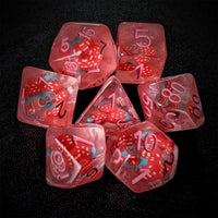 Thumbnail for Strawberry in Clear & Pink Resin - 7pcs RPG Full Dice Set