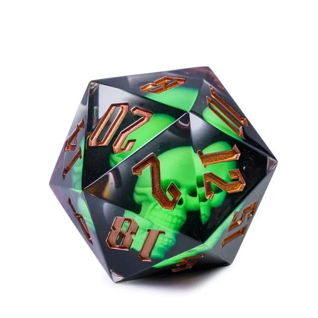 Green Skull in Black Sharp Resin - D20 RPG Dice