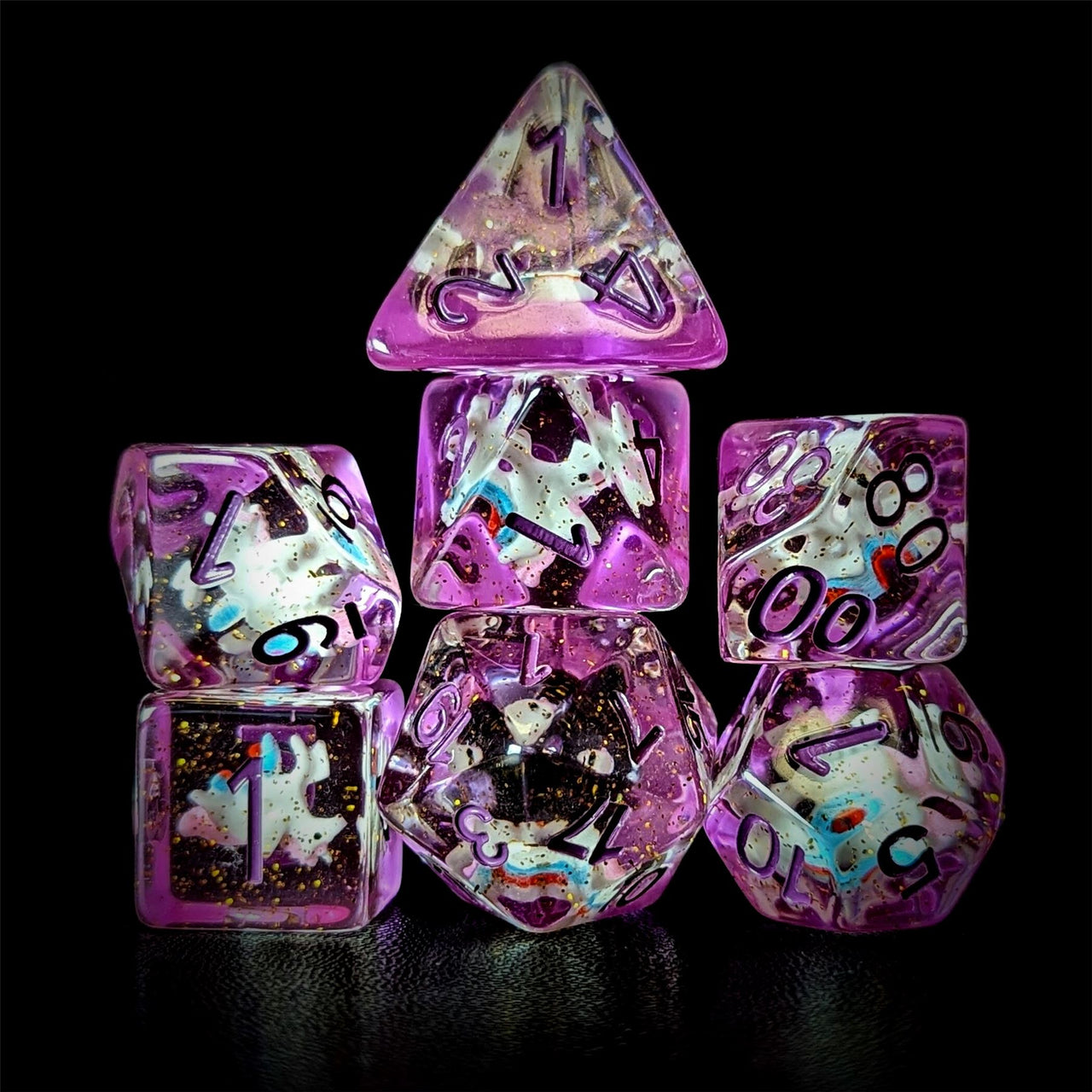 Unicorn in Clear & Purple Resin - 7pcs RPG Full Dice Set