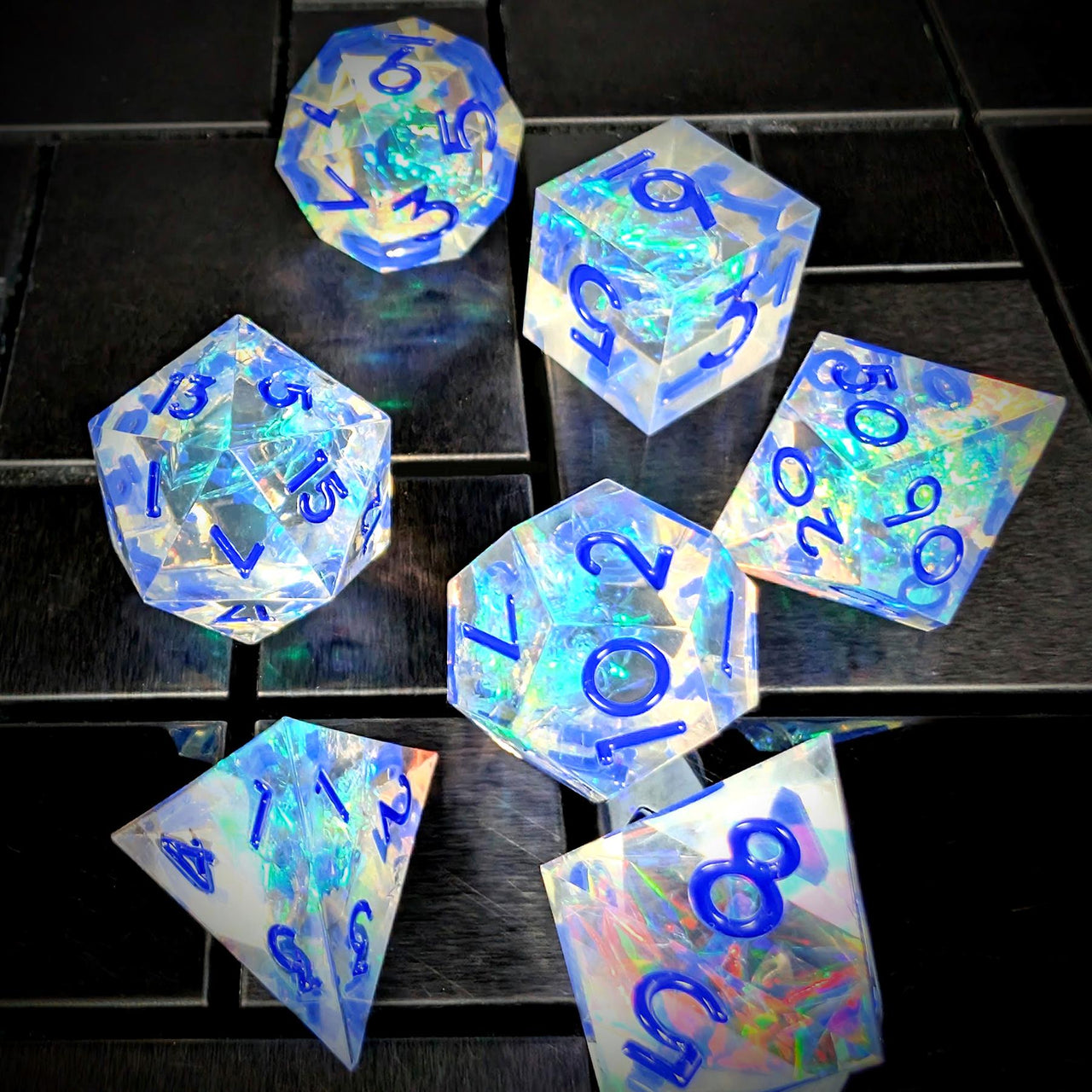 Candy in Clear Sharp Resin - 7pcs RPG Dice Set