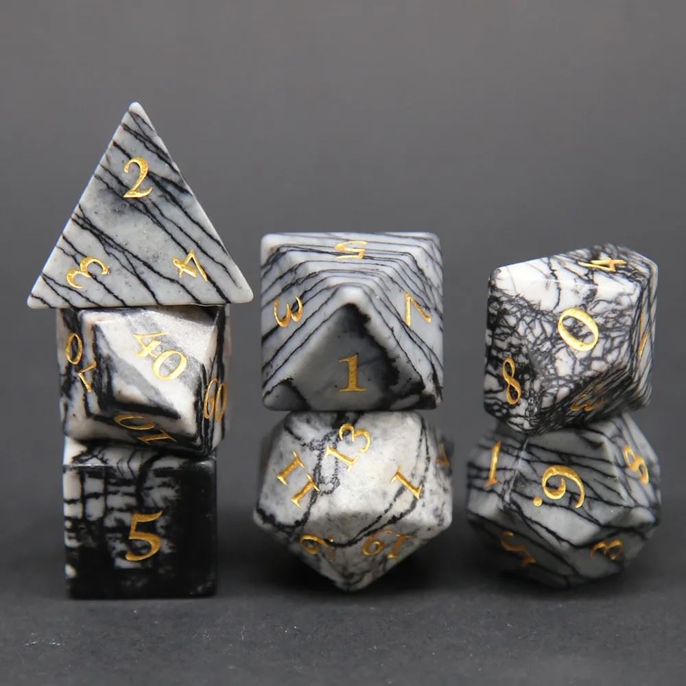 White and Black Marble Gemstone - 7pcs RPG Dice Set