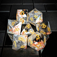 Thumbnail for 7pcs Dice Sharp Filled Gold Font Foil Black White Swirl Clear