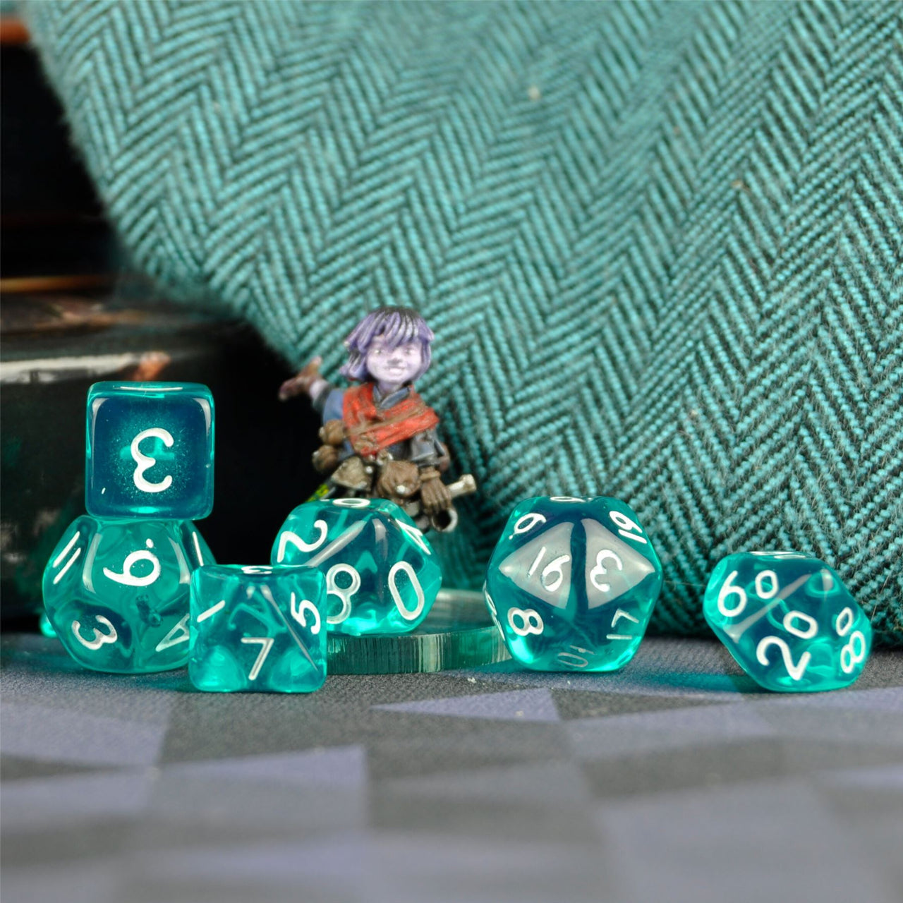 Cyan & Clear Acrylic - 7pcs RPG Mini Dice Set