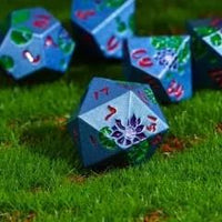 Thumbnail for Purple Lotus Flower in Blue Metal - 7pcs RPG Dice Set