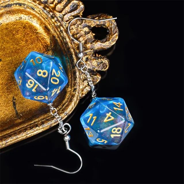 Blue Resin - D20 Earings