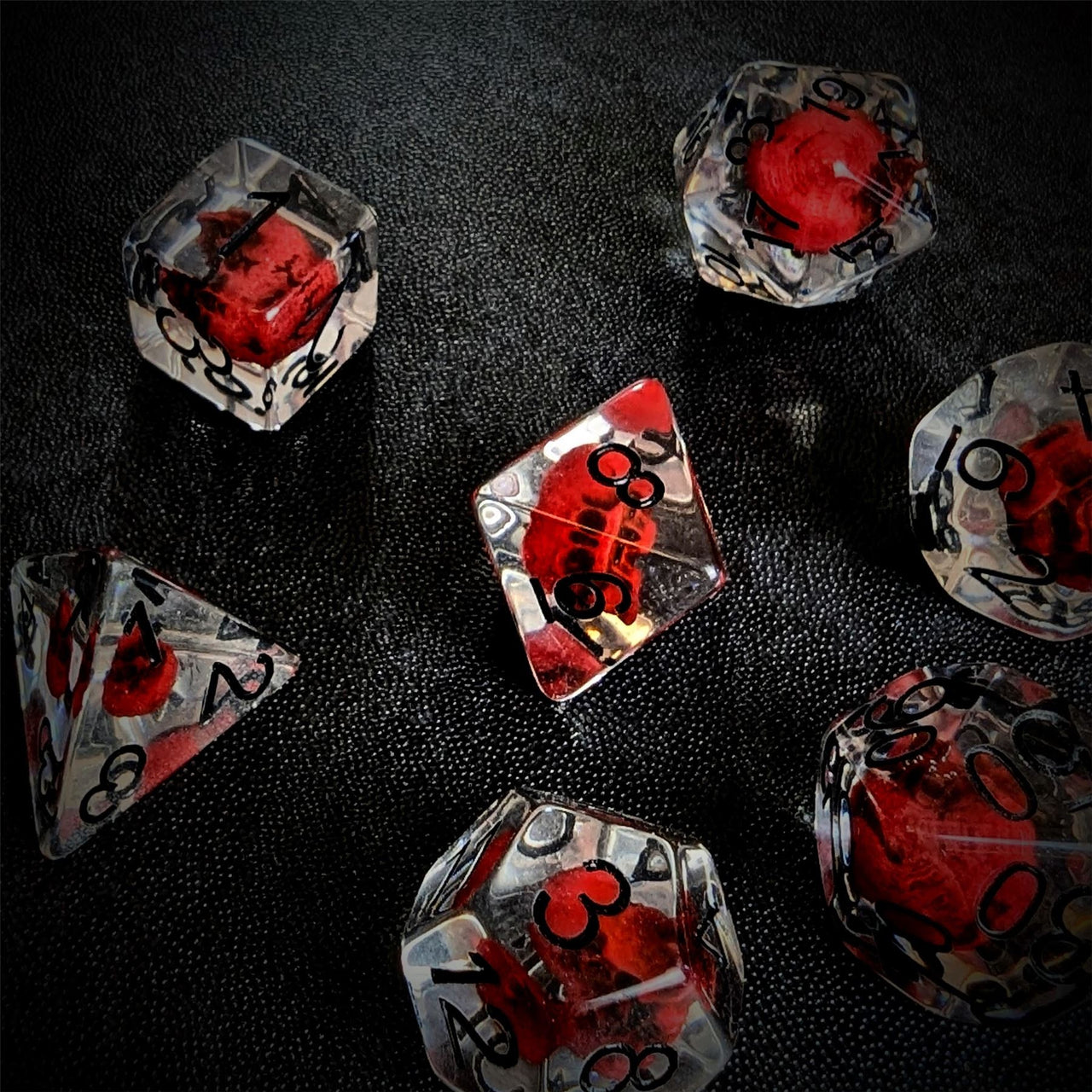 Red Skull in Clear Resin - 7pcs RPG Full Dice Set