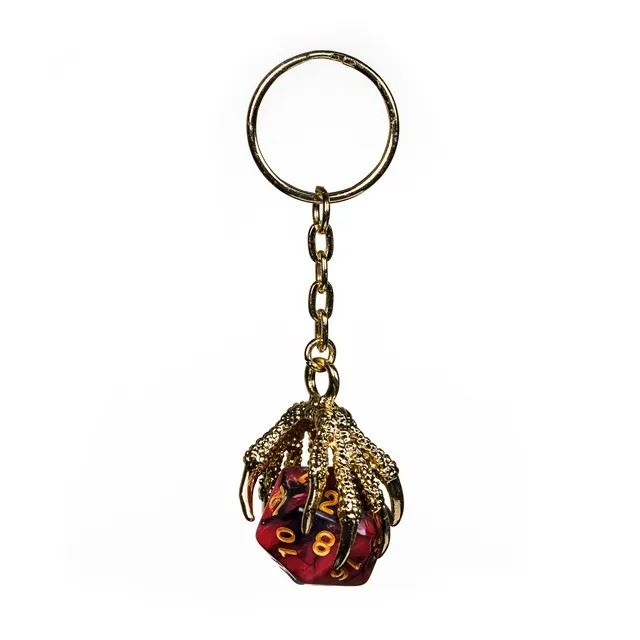 Red & Black Acrylic in  Gold Metal Claw - D20 Keyring