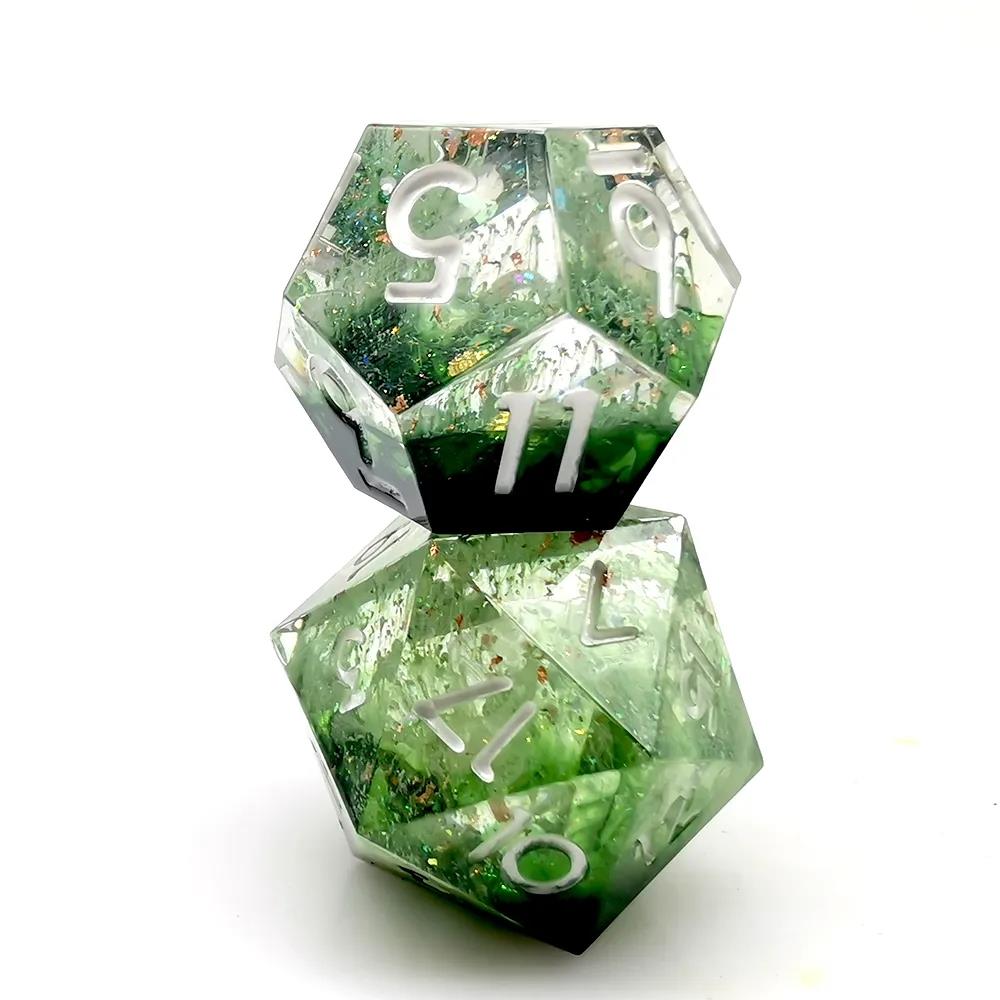 Moss in Layered Clear and Black Sharp Resin - 7pcs RPG Dice Set