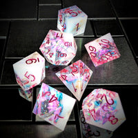 Thumbnail for 7pcs Dice Sharp Filled Purple Font Pink Flower Clear