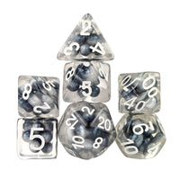 Thumbnail for Black & Blue Pearls in Clear Resin - 7pcs RPG Full Dice Set