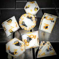 Thumbnail for 7pcs Dice Sharp Filled Cat Gold Font White