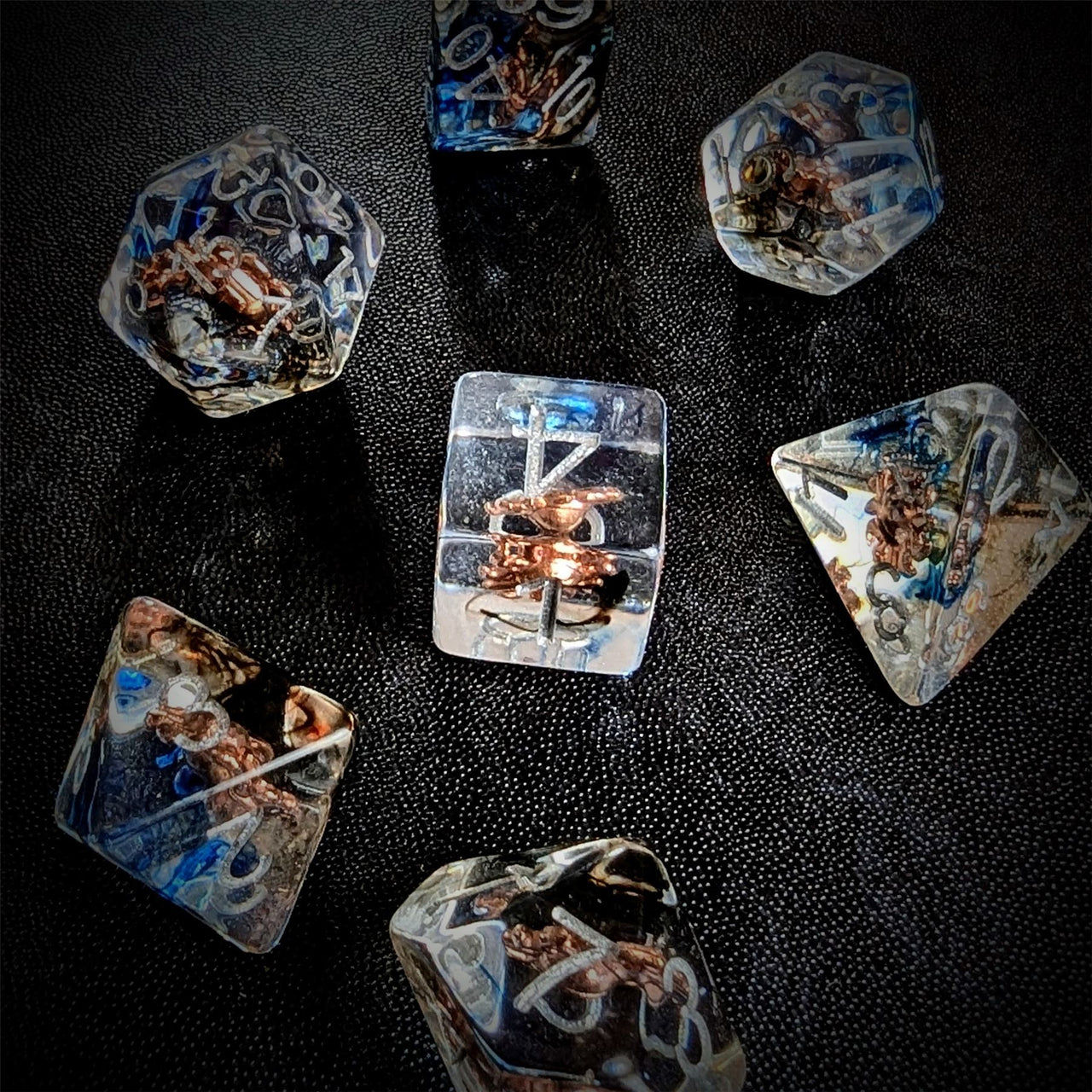 Eye in Clear & Blue Resin - 7pcs RPG Full Dice Set