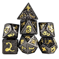 Thumbnail for Black Metal with Gold Dragon Font - 7pcs RPG Dice Set