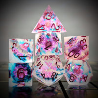 Thumbnail for 7pcs Dice Sharp Filled Purple Font Pink Flower Clear