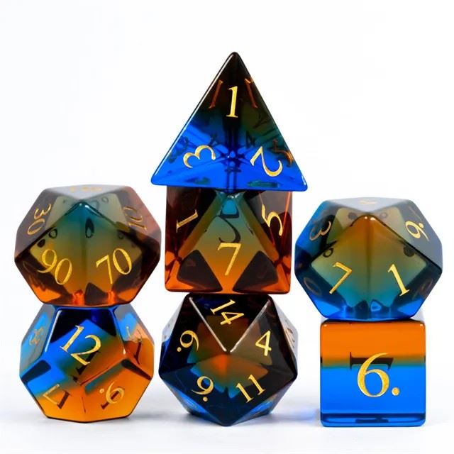 Blue and Amber Glass - 7pcs RPG Dice Set