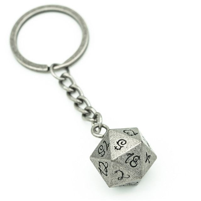 Worn Silver Metal - D20 Keyring