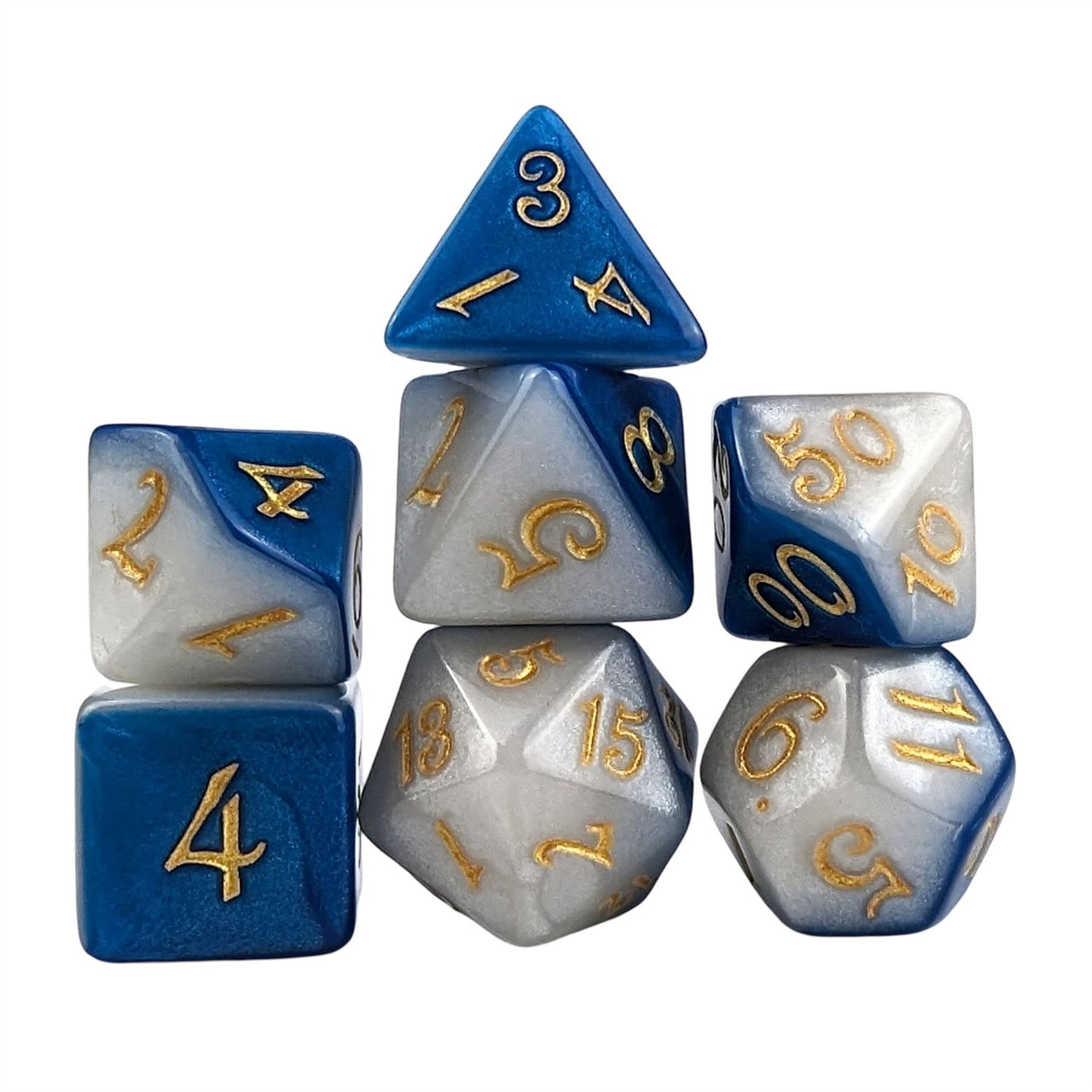 Blend of Blue & White Acrylic - 7pcs RPG Full Dice Set