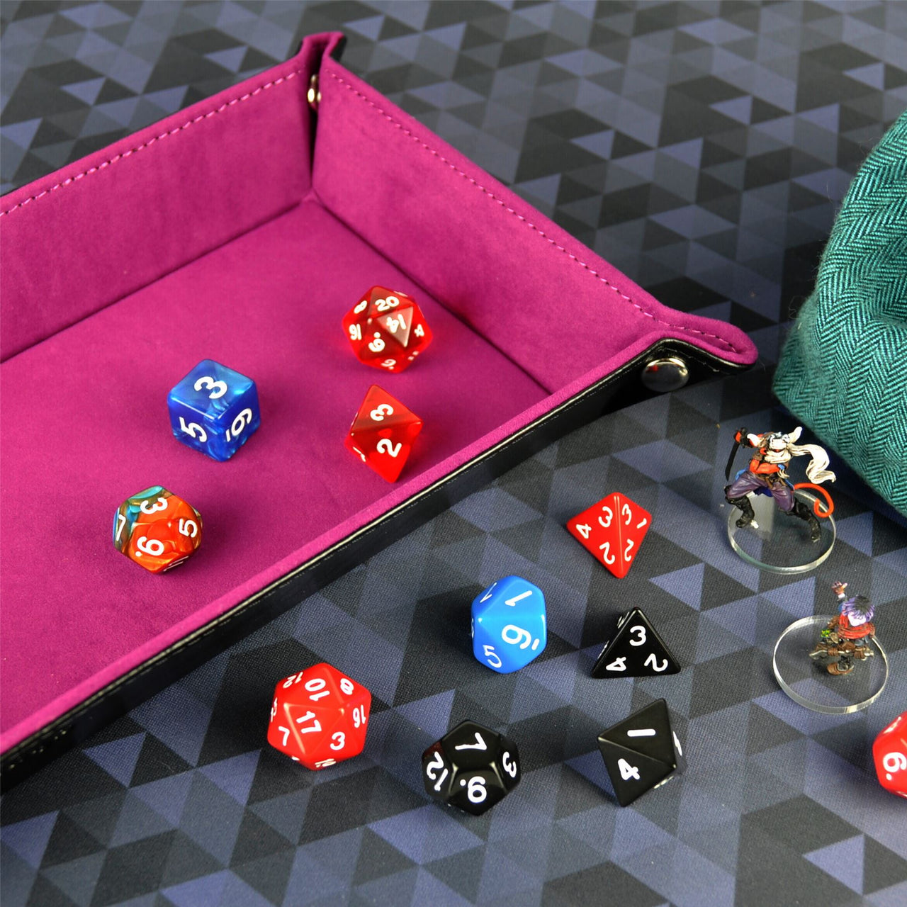 Magenta Velvet & Blue PU Leather - Rectangle Hard Dice Tray