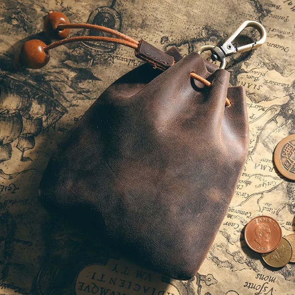 Brown Leather Pouch with Belt Clip - Storage Bag