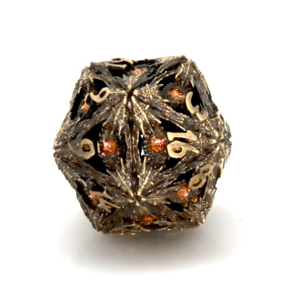 Orange Devils Eye in Bronze Metal - Hollow D20 RPG Dice