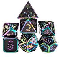 Thumbnail for Black Enamel in Rainbow Metal - 7pcs RPG Dice Set